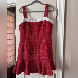 Red Tweed Dress with White Trim